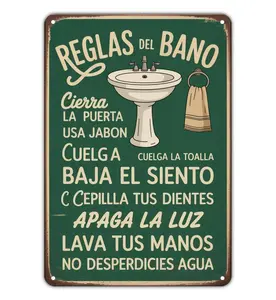 Bathroom Rules Spanish Bathroom Rules tin sign Vintage Washroom Metal Sign Print Aesthetic for Garden Yard Bar Porch Home Bedroom Kitchen Wall Decor Decor Gift 8 x 12 inch