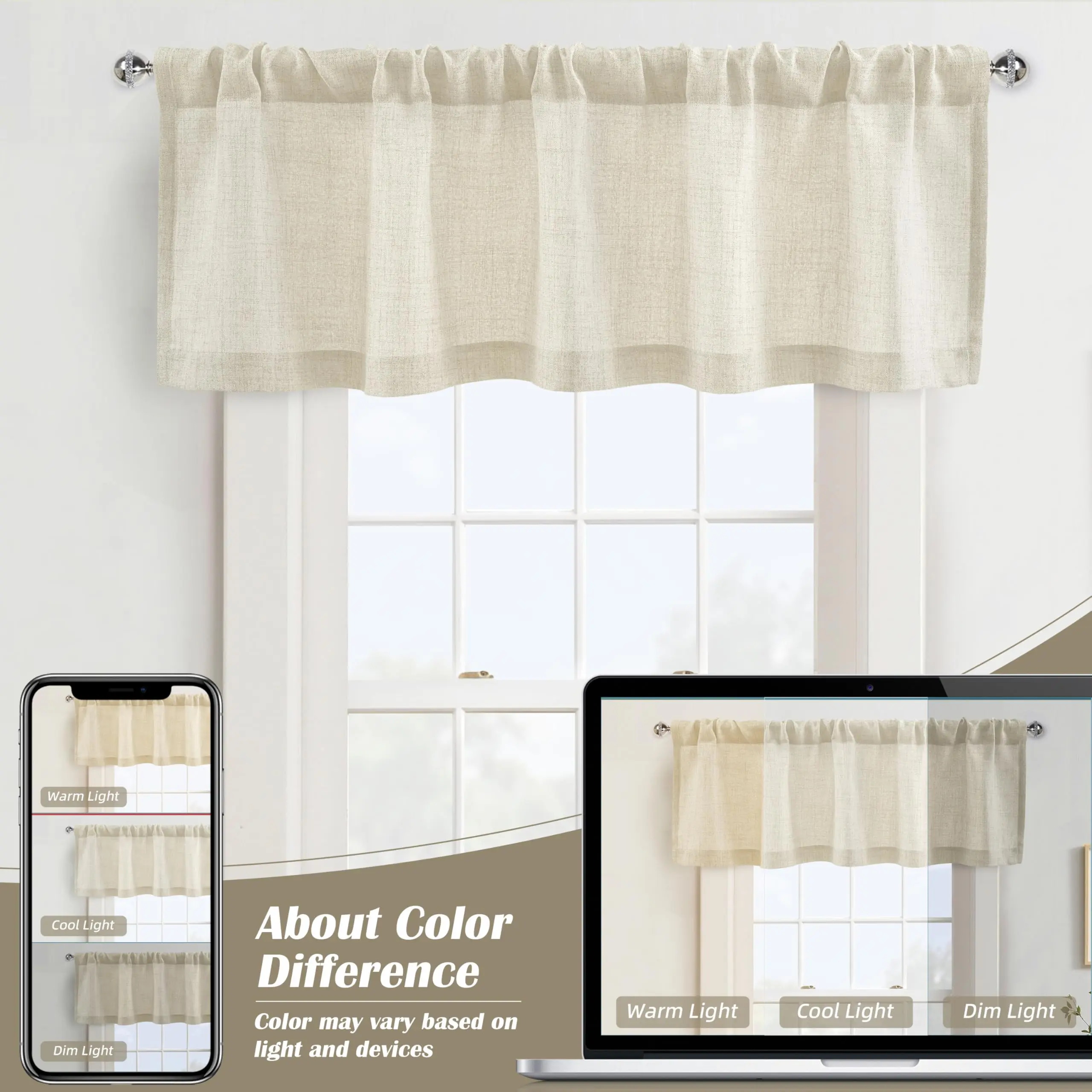 DriftAway Linen Textured Curtain Valances for Windows Light Filtering Country Rustic Kitchen Valance