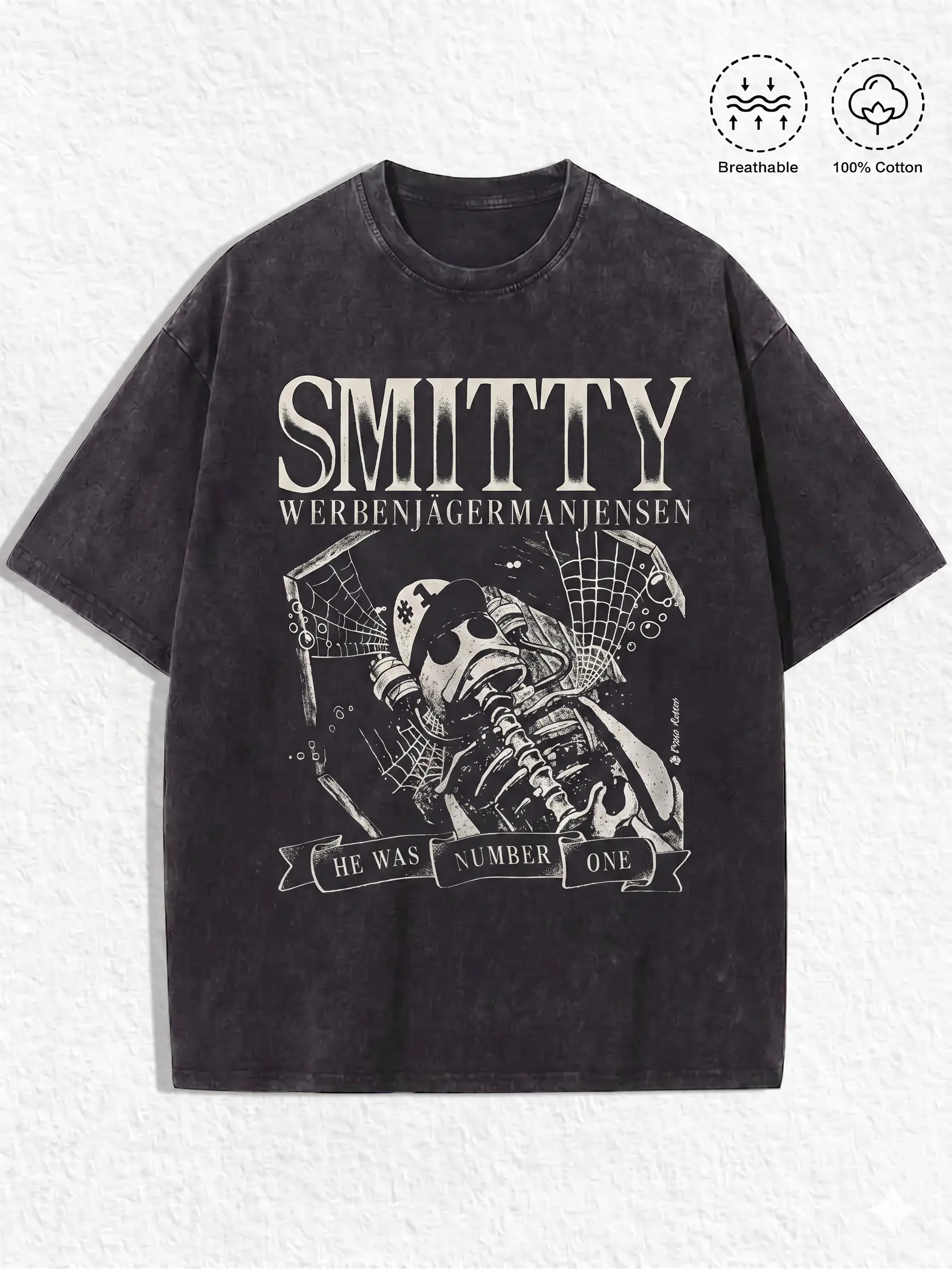 Summer Grunge Bone Art Number One graphic tees A comfortable summer gift streetwear y2k clothing Washed Black Top fall fashion outfit vintage shirts casual cotton short sleeve