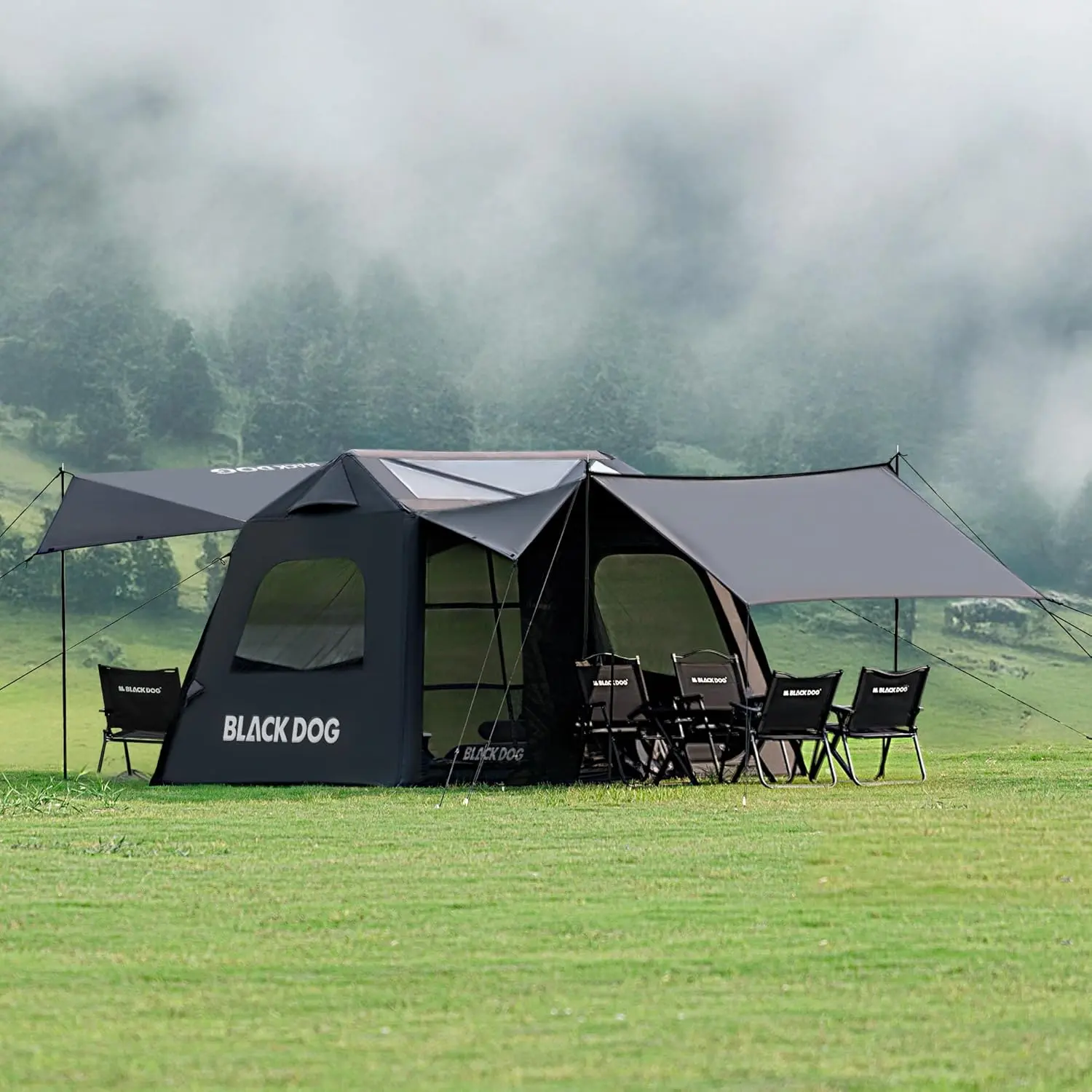 CICJH Inflatable Tent with Skylight, Large 210D Oxford Blackout Coating Air Glamping Tent with Electric Pump, Quick Setup Blow Up Inflatable House for Camping 102.4" L x 90.6" W