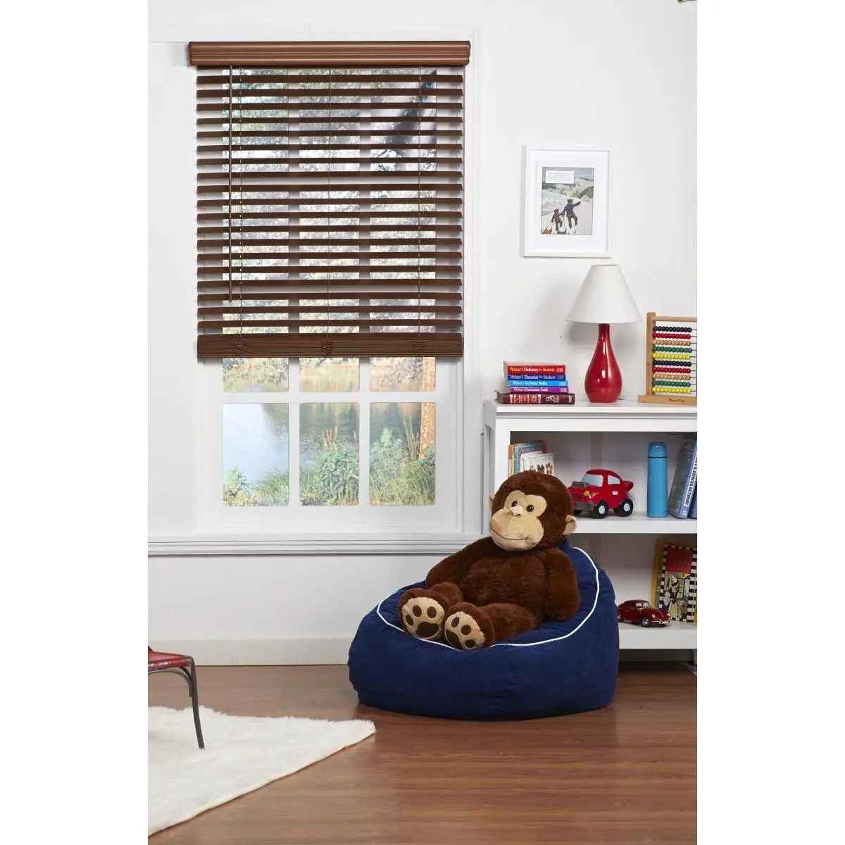 Dark Oak Cordless Wood Look Horizontal Slat Faux Wood Window Blind - 2 in. Slat Size, 35 x 64 in. Single Unit Window Shades