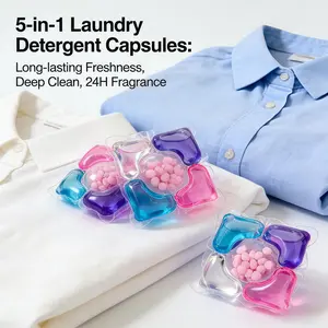5D Laundry Detergent Balls, Antibacterial Flea Control, Scented Fabric Softener, High Efficiency Cleaning, Home Use Concentrated Liquid Soap, Laundry Pods, Home Goods