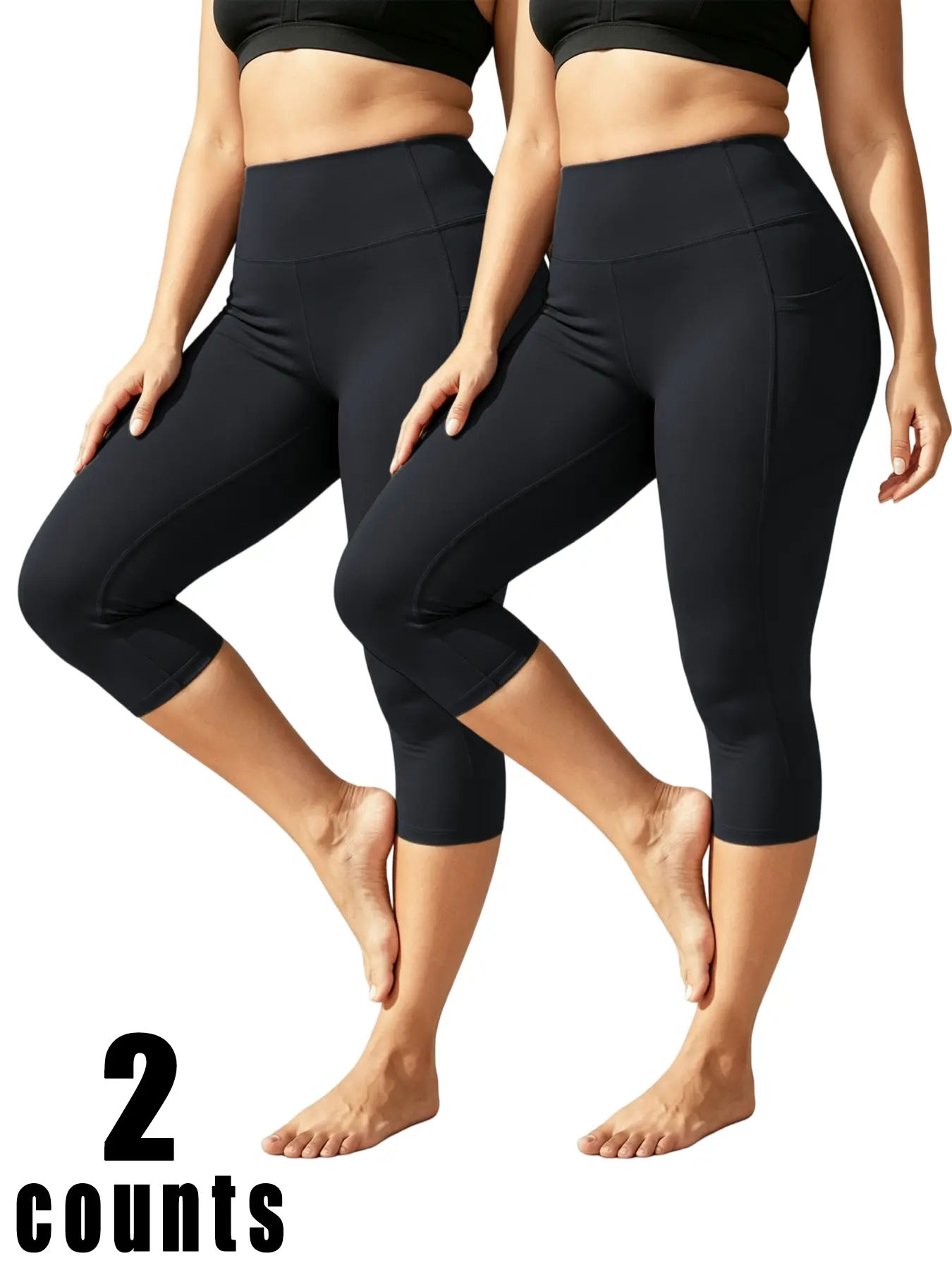 Women's Plus-Size 2-Pack 7-Eighth Capri Bottoms, Polyester Athletic Wear, Casual Lady Pants with Tummy Control, Butt-Lifting, Stretchy, Soft, Breathable Fabric for Summer Casual Use,back to school,back to school haul