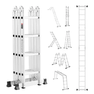 VEVOR Multi-Purpose Folding Ladder, 7-in-1 Tall Extension Step Ladder, A Frame 4 Step Telescoping Ladder, 15.5ft Reach Height Heavy Duty Adjustable Ladder, 330 lbs Capacity for Home Outdoor