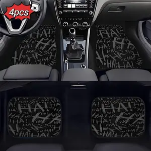 A set of four black graffiti-style car mats with the words "HAHA" - designed with an urban art theme. These mats are easy to clean and fit most cars and SUVs.