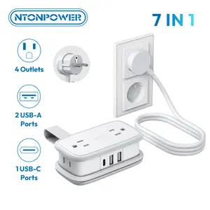 NTONPOWER European Travel Plug Adapter, Type E F Plug Adapter, Italy Travel Adapter with 4 Outlets 3 USB(1USB C) Ports, 4FT Wrapped Around Cord for Travel Spain Iceland Europe Travel Essentials tiktokshopspringglowup outdoorfun