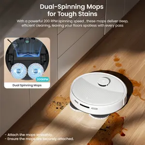 Robot Vacuum Cleaner, 14000 Pa Suction Power, 240-Minute Battery Life, LiDAR Laser Navigation, PSD Obstacle Avoidance Technology, Carpet Detection, Dual Spin Mop, Automatic Mop Washing And Drying, Gray-Steam Christmas/Halloween/Black Friday