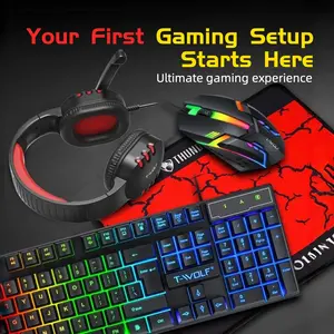 4-in-1 Gaming Combo: Rainbow Backlit Wired Keyboard, RGB Gaming Mouse, Pro Headset & Large Mouse Pad – Ultimate All-in-One PC Gamer Starter Kit for Desktop & Laptop  ：  "All-in-One"  "Starter Kit"，