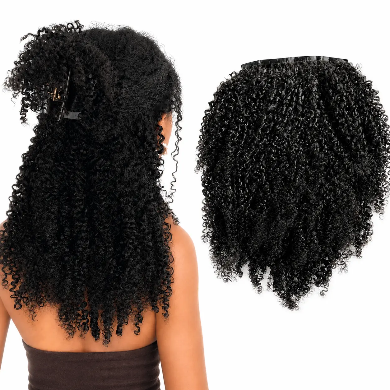 Afro Kinky Curly Clip ins Hair Extensions Human Hair Seamless PU Clip in Hair Skin Weft 7pcs /set 120g Full Head for Black Women