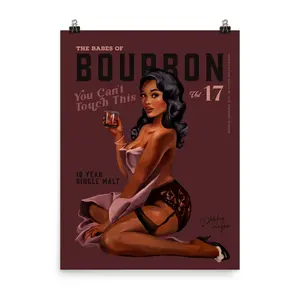 The Babes Of Bourbon Pinup Poster. Exotic Pin Up Girl Wall Art. Retro Vintage Whiskey Bar Alcohol Print. Sexy Black Woman In Lingerie Poster
