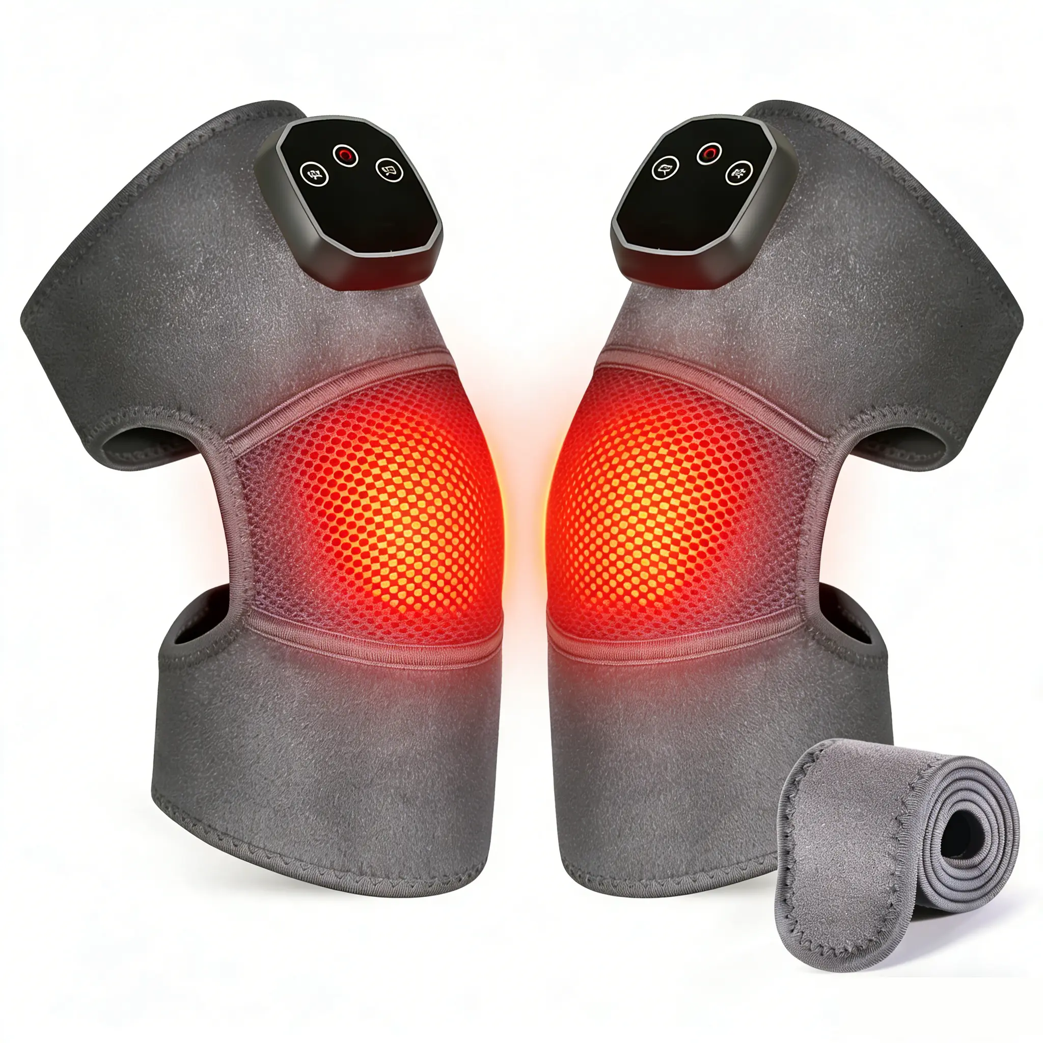 2025 Upgraded Cordless Knee Massager - Electric Heated Brace with 5 Heat Levels, 3 Vibration Modes, Knee Pain Tool for Runners, Desk Use, Grey Birthday/Father’s Day Gift (Sports & Outdoor Basketball)