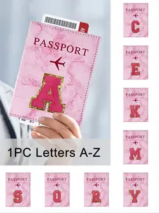 1 passport cover, embroidered rose red towel, printed with letters A-Z, unisex, RFID-blocking, Travel Accessories, vintage passport case, ID and bank card PU leather wallet, for back-to-school travel supplies, passport holde