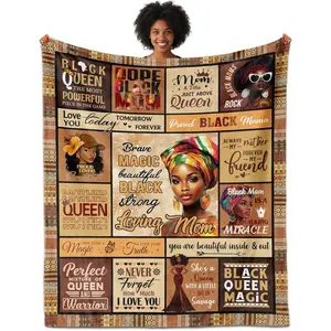 African American Mom Encouragement Flannel Blanket - Premium Flannel Material Afro Inspirational Gift for Black Women Bedroom Sofa Living Room Office Travel Camping Mother's Day Valentine's Day Birthday Christmas Gift
