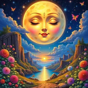 5D DIY Full Drill Round Diamond Painting - Diamond Art Painting Kit Moon, Butterfly, Flower Mosaic, Canvas - DIY Decoration Painting, Home Wall Decor, Suitable for Halloween, Christmas, Birthday, and Anniversary Gifts