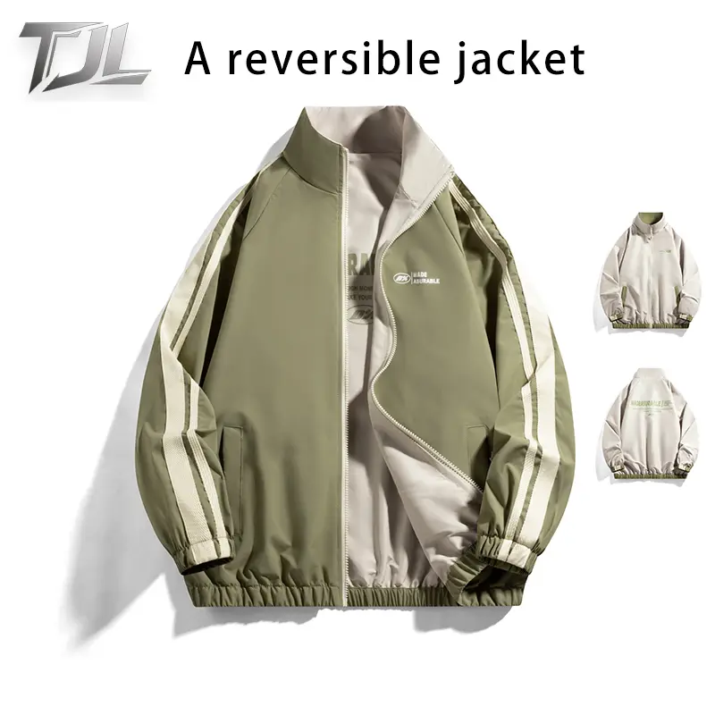 TJL Men's Reversible Hooded Jacket | 2-in-1 Dual Side Zip Up Sport Coat with Stripes | Lightweight Athletic Running Jacket (Red/Green/Black)