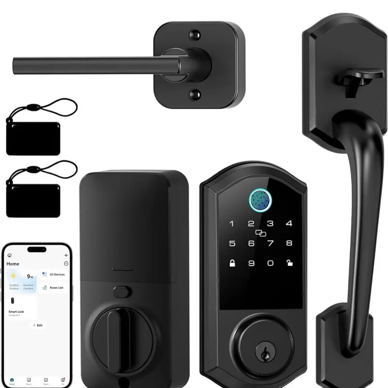 Firstriver Smart Front Door Lock Set with Handle, Keyless Entry Fingerprint Deadbolt, Keypad Bluetooth App Control Electronic Auto Lock