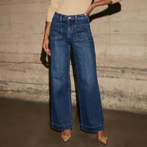 Cherrybetty Vintage High Waist Wide Leg Denim Pants Chic Women's Fashionable Comfortable Denim Pants for Day Wear jeans for women Casual Style Basic