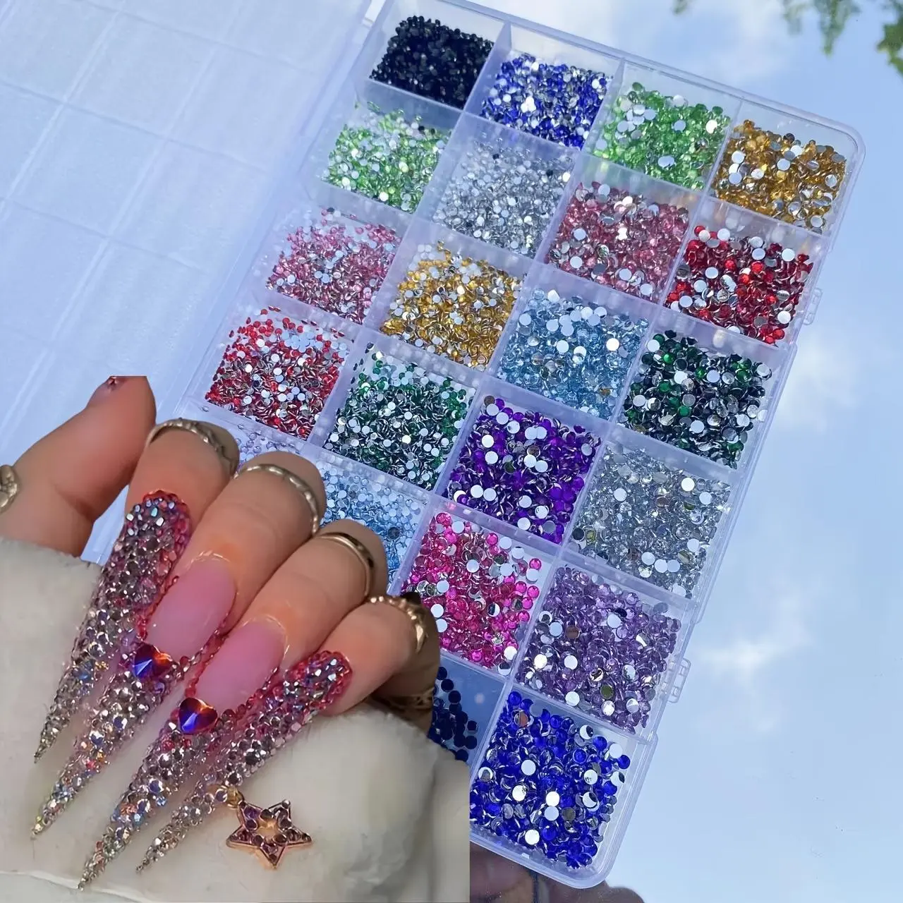 Colorful Rhinestone Nail Art Kit, 7000pcs/bag Glitter Rhinestone & Tweezers, DIY Nail Art Decoration Glitter Decorative Nails for Women & Girls, Nail Art Set, Shining Rhinestone, Nail Art Supplies