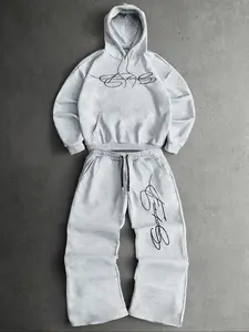 Men's Hoodie Set Two-Piece, Long Sleeve Geometric Print Sweatshirt & Elastic Waist Pants, Casual Spring & Fall