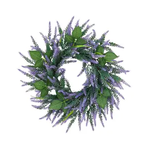 Handmade Spring Wreath for Front Door – 20 Inch Onion Grass & Lavender Wildflower Decoration – Durable Rattan Base – Farmhouse Easter Home Decor – Ideal for Wall, Porch, or Wedding