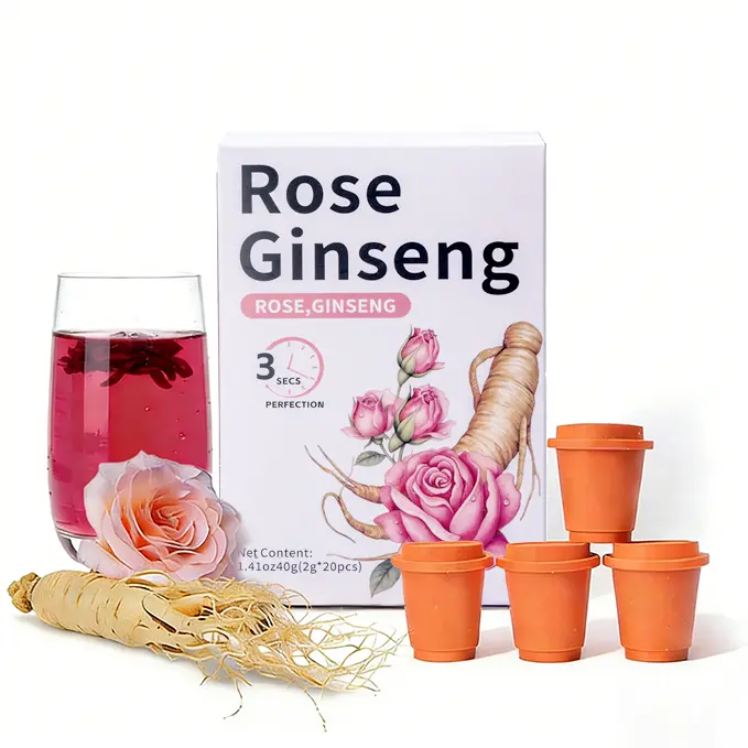 Organic Rose Freeze-Dried Pure Ginseng Oolong Tea Powder Beverage - 20 Instant Caffeine-Free, Sugar-Free Servings for Natural Energy, Stress Relief, Clean Focus, Daily Wellness, Flavorful Taste, Flavor