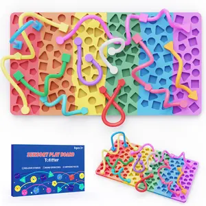 Silicone Sensory Fidget Board Stress Relief Toy, Screen-Free Travel Busy Board for Autism & ADHD,  Quiet Shape Matching Fidget Toy with Portable Bag & 12 Strings, No Mess, Creative Patterns, Fine Motor Skill Development