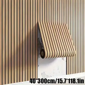 3D wood grain grille self-adhesive wall panel, easy to cut and paste, with a wood grain surface and matte finish, suitable for bedrooms, living rooms, ceilings, dining rooms, TV feature walls, and wood wall decoration. wallpaper
