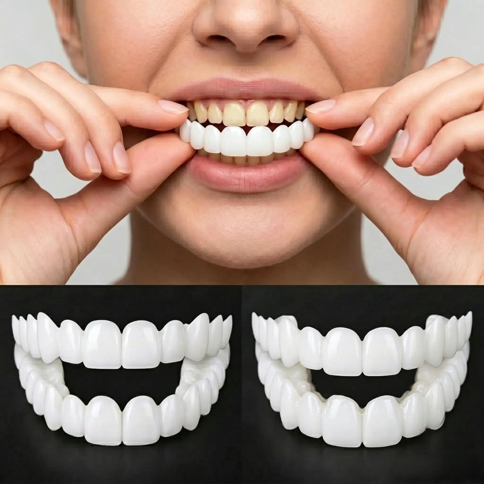 [3 Pairs] 2026 New Snap-On Veneers Multi-Pack, 1-Minute Moldable Soft Silicone Teeth Whitening Product - Instant Porcelain Look, Smile Confidence Booster, Gap & Stain Coverage, Reusable Oral Care Party Essential, Mouth Care