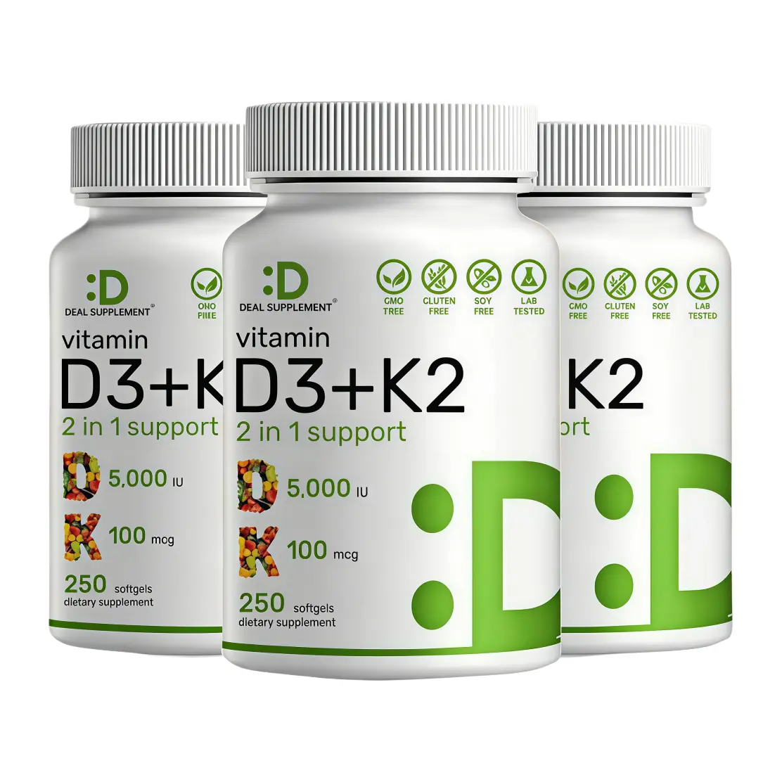 Deal Supplement Vitamin D3 & K2 250 Veggie Softgels 5000 IU D3 & 100 mcg K2 for Bone Immune Health & Calcium Absorption Gluten-Free Dairy-Free - Nutrient Rich Complex-4DK Dietary Edible Bathroom