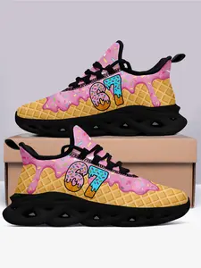 Men’s Casual Low-Top Fashion Trend Casual Trainer Shoes Six Seven Ice Cream Cartoon Print Lightweight Comfortable PLUS SIZE