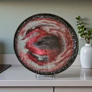 High-quality Resin Tray with crystals. Designed with crimson red, gray and black colors. Unique 3d artwork design painting on Tray.