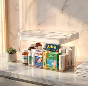 Clear Large Capacity Plastic Medicine Storage Box,Thickened Empty First Aid Case With Detachable Divider Tray,Sealed Dustproof Lid Portable Organizer,Multipurpose Container For Home Office Travel Medical Sundry Storage.small room organization products