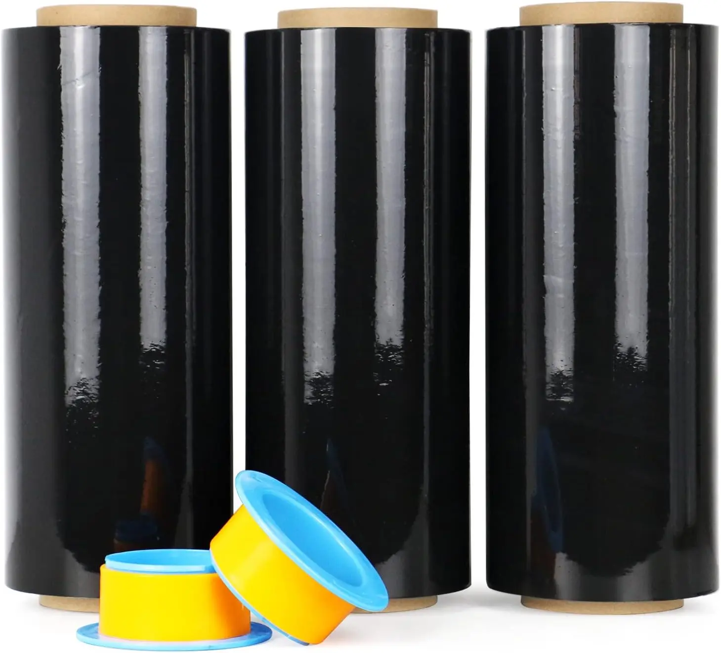 Black Stretch Wrap Industrial Strength with Plastic Handle 12" x 1000  80 Gauge 3-, Black Shrink Wrap, Self-Adhering Black Plastic Wrap for Shipping, Moving