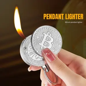 Bitcoin Style Windproof Metal Lighter - Side Slide Ignition, Fillable Butane Gas Lighter for Outdoor and Scented Candles - Perfect Gift for Boyfriend (Butane Free)