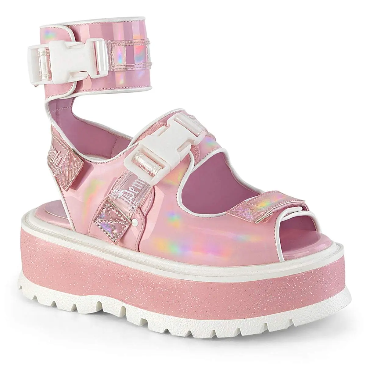 Demonia Women's Slacker-15B Wedge Sandal with Ankle Cuff and Velcro Closure
