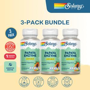 Solaray Papaya Enzyme Chewables 3-Pack — Daily Digestive Enzyme Routine — Bloating & Stomach Comfort Support (90-Day Supply)