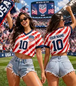 USA Soccer Mesh Crop Top Jersey Custom Name Number Shirt, 2026 USA Football Fan Crop Top Tee for Women
