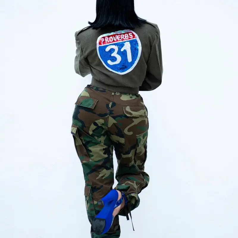 Proverbs 31 Crop Military Jacket - Casual Women's Casual Wear with Unique Design and Logo - Womenswear