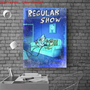 1 piece/set frameless canvas painting print poster, Game Poster art, Regular Show Mordecai and Rigby Gaming, Home wall decor, a perfect gift for Video games loves, ideal gift for bedroom, living room, wall decoration, room decor