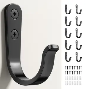 10Pcs Wall Hooks for Bathroom, Kitchen, Closet, and Garage - Black Metal Hooks for Hanging Coats, Towels, Hats, Keys, Bags, and Coffee Cups - Holds Up to 40 lbs | for Bathroom, Kitchen, Closet, and Garage, for Hanging Coats, Towels