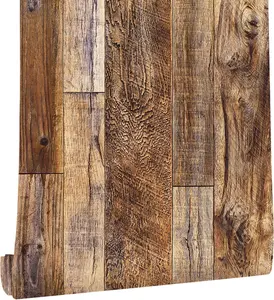 Coffee Brown Wood Peel & Stick Wallpaper (17.3" × 80") | Self-Adhesive PVC Wood Grain Contact Paper for Walls, Cabinets & Countertops