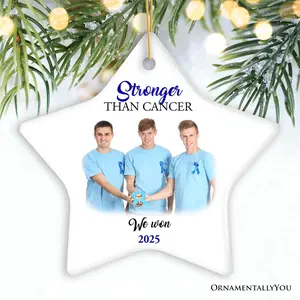 Men’s Cancer Awareness Photo Upload Ornament, Personalized Memory Gift