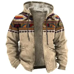 Men’s heavy-weight wool cardigan/jacket with an Aztec-inspired print featuring a buffalo motif—holiday-themed, suitable for outdoor hunting and winter wear; also suitable as casual streetwear. GARMENTARY