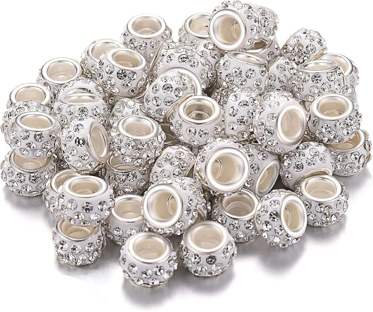 60 Pieces Hair Beads 12 mm Rhinestone European Bead Large Hole Crystal Charm Bead Hair Beads for Braids for Women for Necklace Earring Bracelet Craft