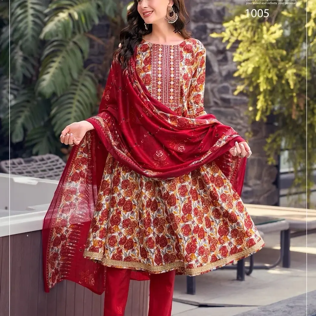 Pure Cotton Print Pakistani Salwar Suit Collection Women's Gown Style Kurti with Pant and Dupatta - Elegant and Comfortable