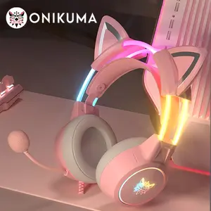 ONIKUMA X15pro, Wired Gaming Headset With Detachable Cat Ears, RGB, Removable Mic, Compatible With PC Mobile, Over-Ear Luminous Wired Gaming Headset Audio Headphone