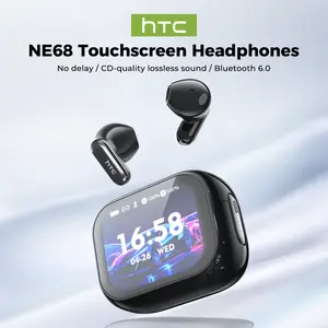 HTC NE68 Bluetooth 6.0 Earphones LCD Touch Screen IPX5 Waterproof Wireless Headphones 60H Playtime, HD Stereo Sound Earbuds, Built-in Microphone for Travel Learning Business