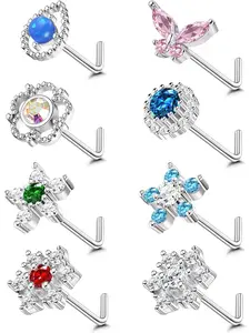 12Pcs 20G Nose Rings and Studs for Women - Stainless Steel L Shaped Heart Snake Butterfly CZ Dangling Piercing Jewelry (Colored CZ)