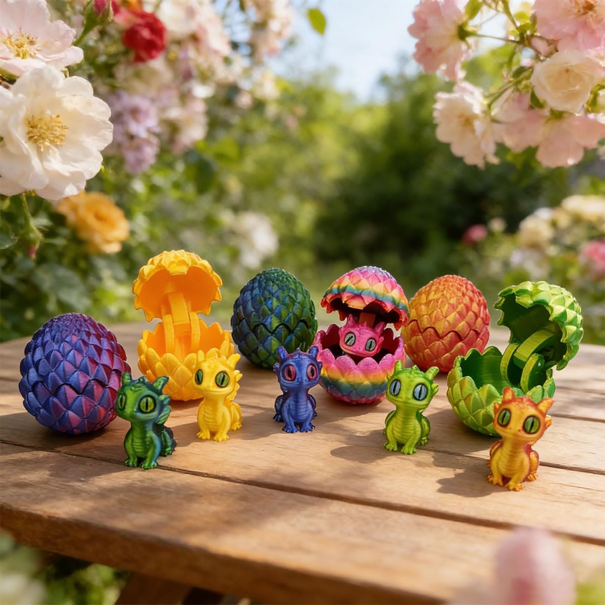 6 PCS Mini 3D Printed Dragon Eggs with Toys Inside – Prefilled Easter Eggs for Kids, Boys & Girls, Easter Basket Stuffers, Gifts & Party Favors