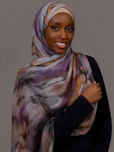 Women's Fashion Cotton Gradient Headscarf, Elegant Tie-Dye Print Shawl, Outdoor Sunscreen Beach Towel, Versatility Long Scarf